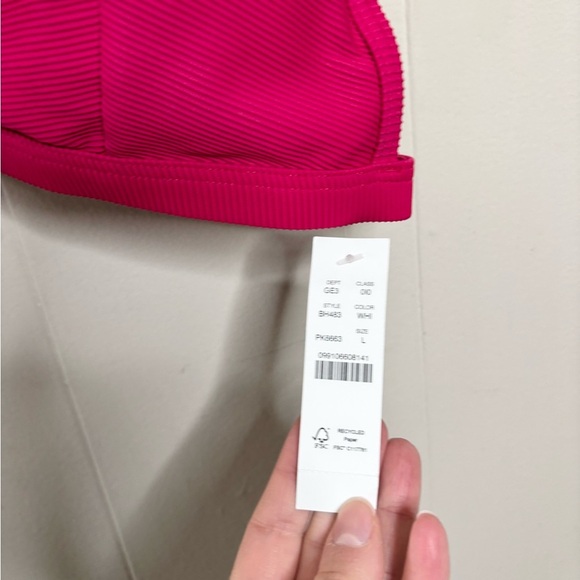 J Crew pink ribbed triangle bikini top size L new - Picture 5 of 8